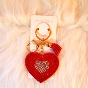 Big Red Heart Rhinestones and a Tassel Key Chain